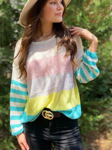 Bright and Happy Color block Knit Sweater freeshipping - Belle Isabella Boutique