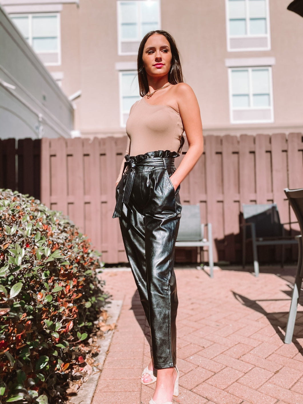 Olivia Black faux Leather Paperbag Pants