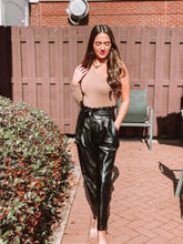 Load image into Gallery viewer, Olivia Black faux Leather Paperbag Pants
