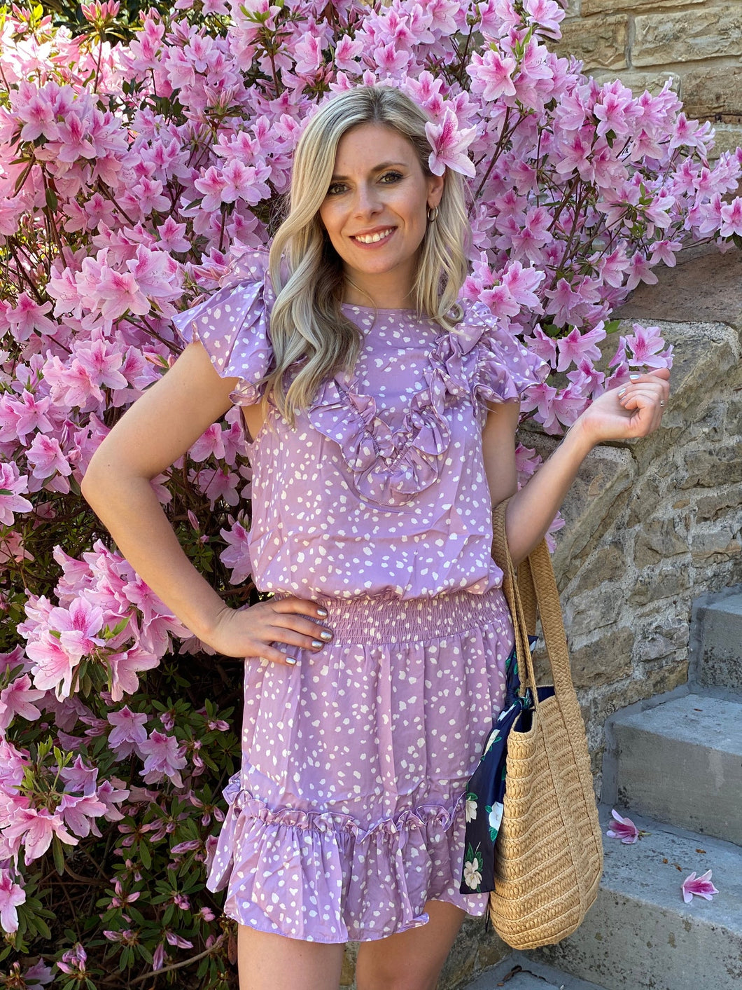 Allison Lavender Polka Dot Dress