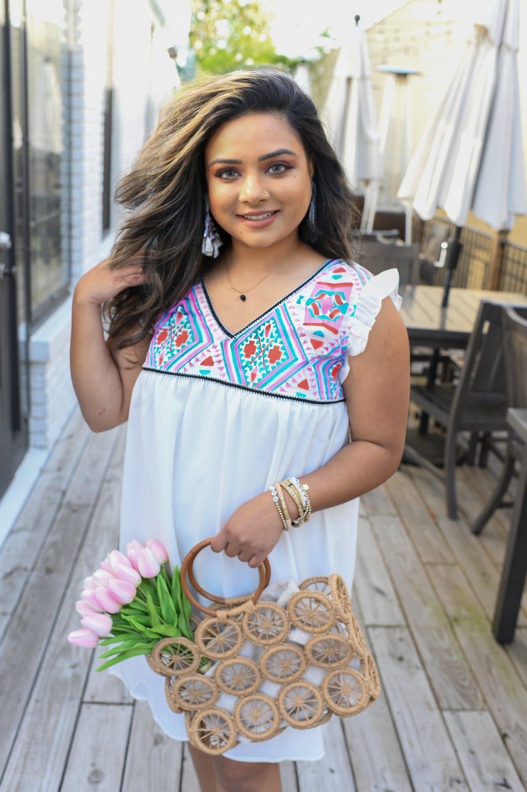 Aztec White Dress