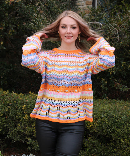 Peach Crochet Knit Sweater