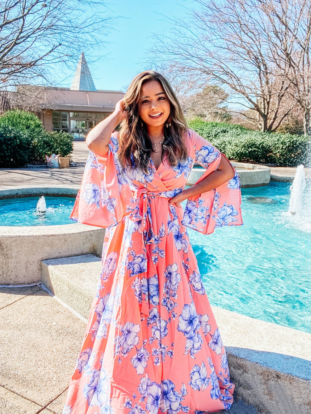 Pretty in Peach Floral print Maxi Dress