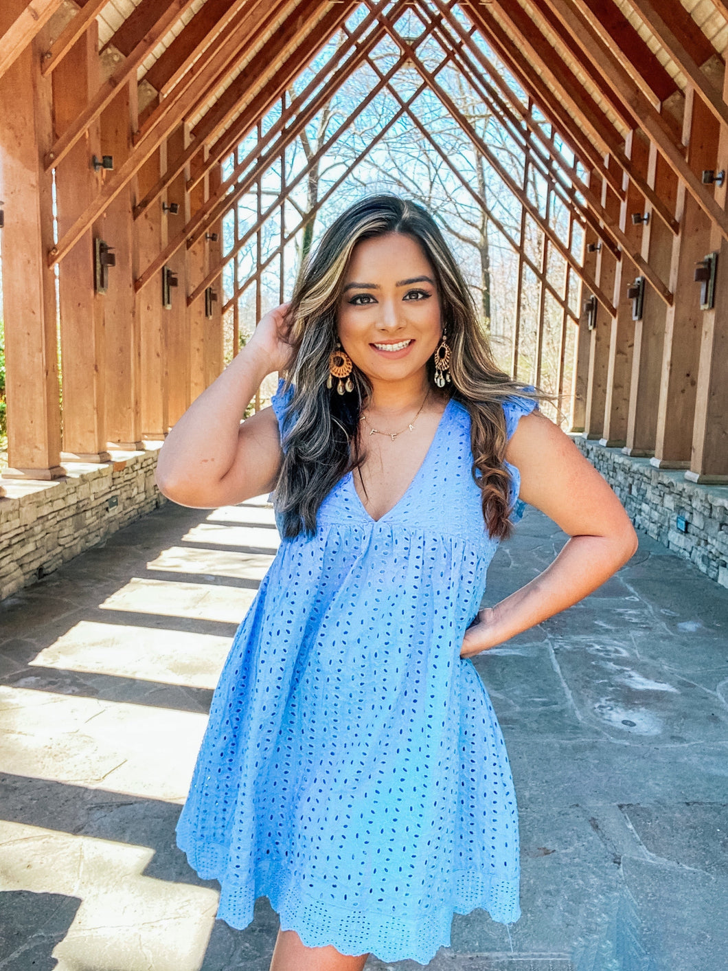 Self Love Blue Eyelet Romper Dress