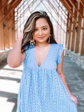 Load image into Gallery viewer, Self Love Blue Eyelet Romper Dress
